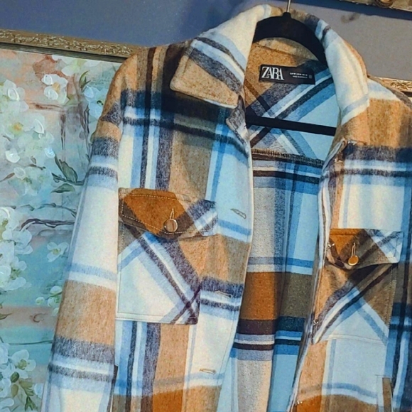 NWOT Zara LONG PLAID OVERSHIRT - Picture 2 of 4
